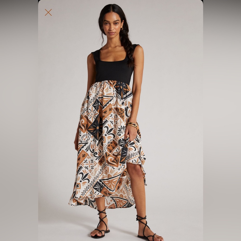 Anthropologie Black and Brown Midi Dress